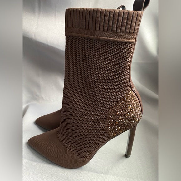 Steve Madden | Majesty Brown Embellished High Heel Booties Size 9 - Picture 3 of 12